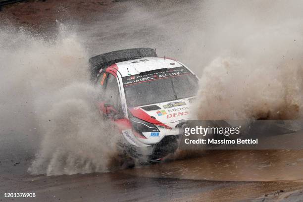 Elfyn Evans of Great Britain and Scott Martin of Great Britain compete with their Toyota Gazoo Racing WRT Toyota Yaris WRC during Day Three of the...