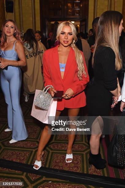 Gabby Allen attends the Ethical Designer Showcase featuring Oh Polly during London Fashion Week February 2020 at The Royal Horseguards on February...