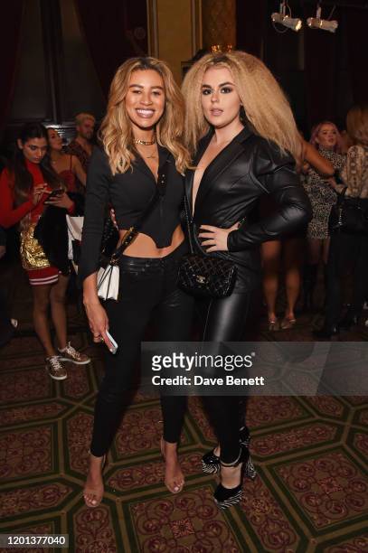 Montana Brown and Tallia Storm attend the Ethical Designer Showcase featuring Oh Polly during London Fashion Week February 2020 at The Royal...