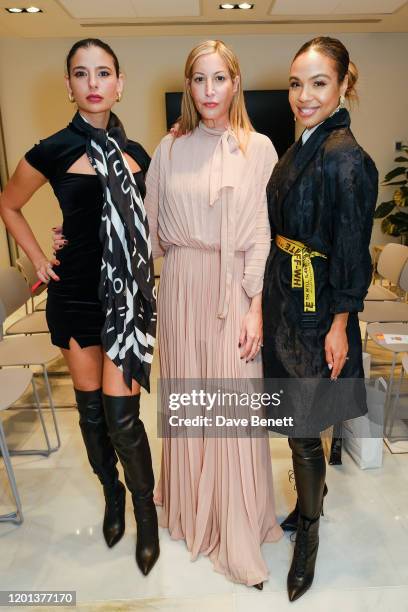 Lara Fraser, Laura Pradelska and Alexandra Maurer attend the Kolchagov Barba show during London Fashion Week February 2020 at Melia White House Hotel...