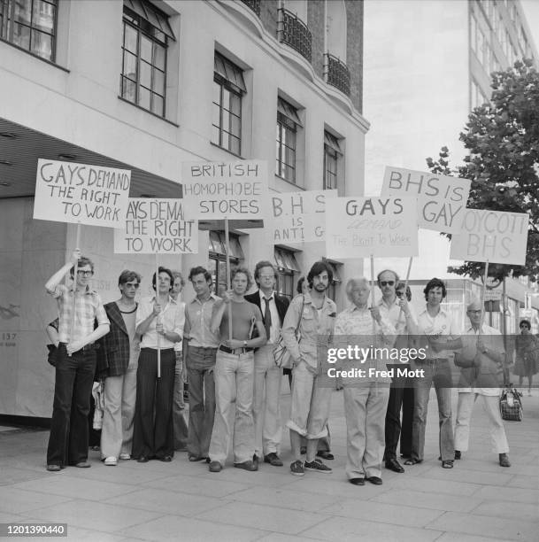 Protesters gather outside a branch of British Home Stores as part of a national campaign in protest at the sacking of gay BHS employee Tony...