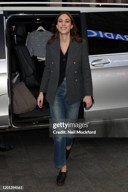 Alexa Chung arriving at Global Radio Studios on January 23, 2020 in London, England.