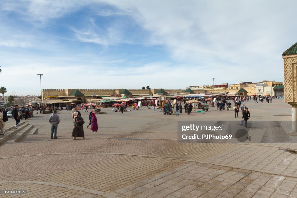 People walking in Lahdim Square in Meknes - Morocco