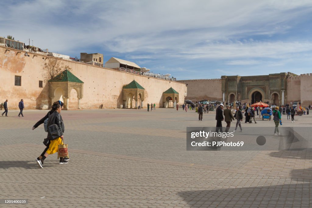 People walking in Lahdim Square in Meknes - Morocco