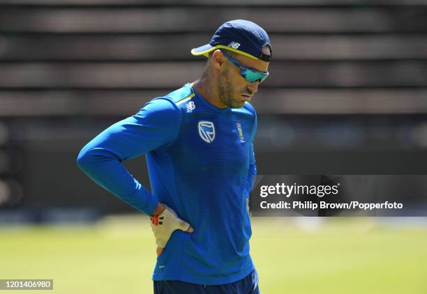 Faf du Plessis of South Africa looks down during a training session at the Wanderers before the fourth Test Match against England on January 23, 2020...