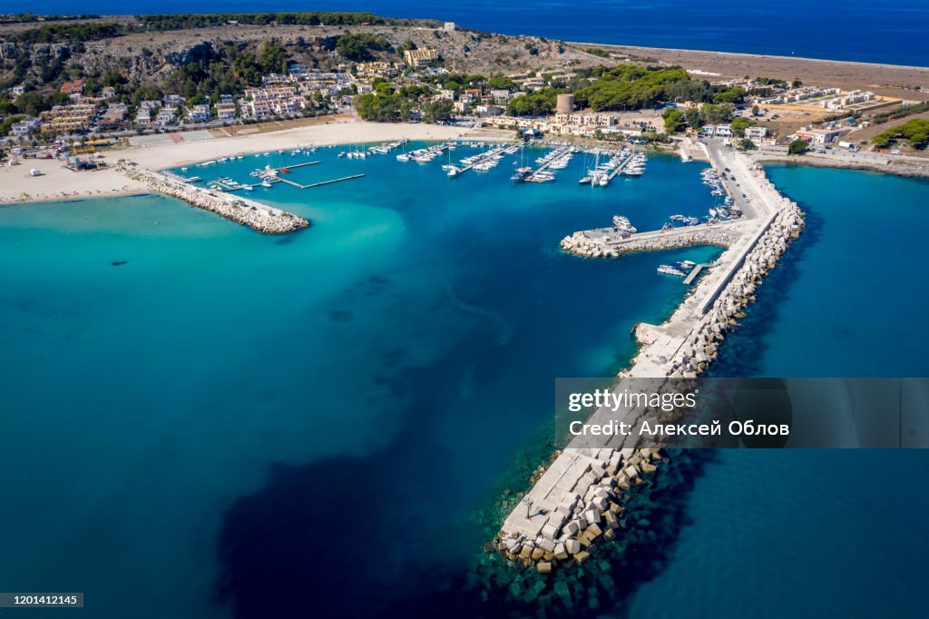 San vito lo Capo coast line tourist beach aerial view