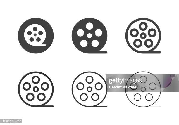 ilustraciones, imágenes clip art, dibujos animados e iconos de stock de iconos de carrete de película - multi series - equipo de montaje