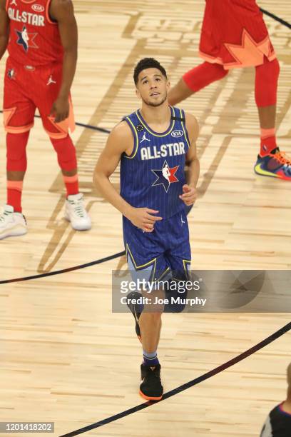 Devin Booker of Team LeBron looks on during the 69th NBA All-Star Game on February 16, 2020 at the United Center in Chicago, Illinois. NOTE TO USER:...
