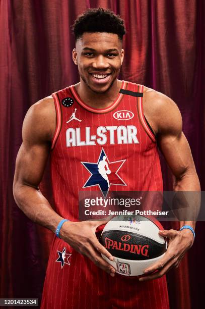Giannis Antetokounmpo of Team Giannis poses for a portrait during the NBA All-Star Game as part of 2020 NBA All-Star Weekend on February 16, 2020 at...