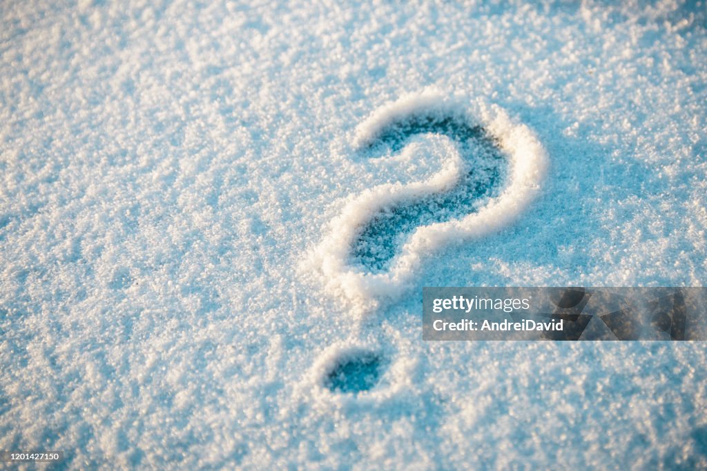 Question mark drawn on snow. will it snow