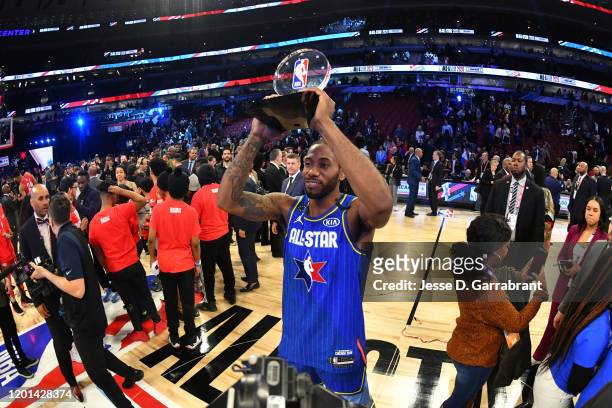 Kawhi Leonard of Team LeBron is awarded the Kobe Bryant All Star Game MVP Award during the 69th NBA All-Star Game on February 16, 2020 at the United...