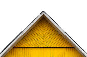 Yellow wooden gable isolated on white background