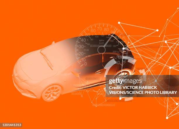 internet connected car, illustration - car technology stock illustrations
