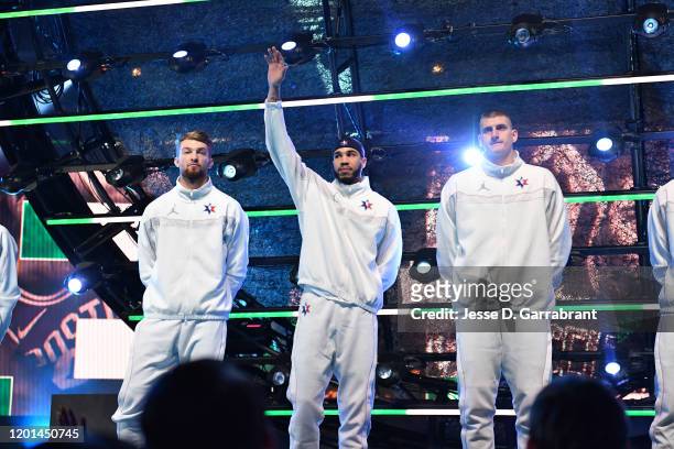 Jayson Tatum of Team LeBron gets introduced before the 69th NBA All-Star Game on February 16, 2020 at the United Center in Chicago, Illinois. NOTE TO...