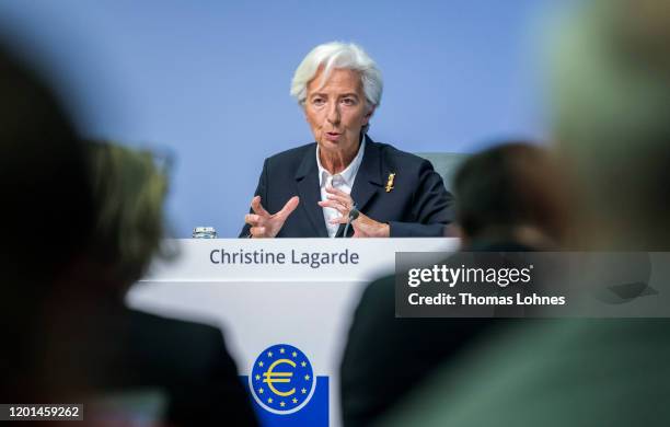 Christine Lagarde, President of the European Central Bank , speaks to the media following a meeting of the ECB's Governing Council on January 23,...