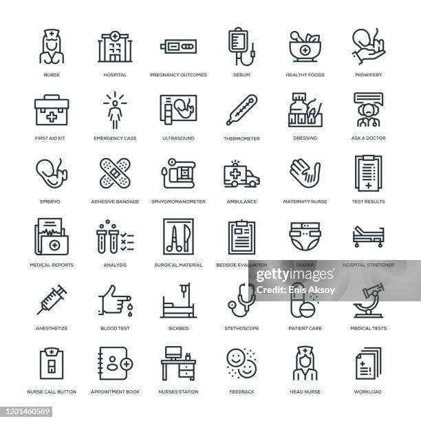 nursing and midwifery icon set - medical scan icon stock illustrations