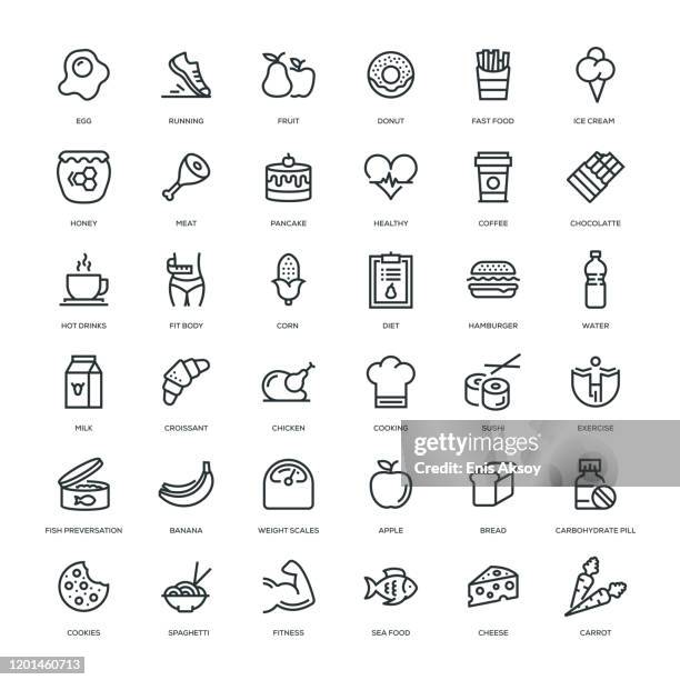 ernährung und übung icon set - sushi koch stock-grafiken, -clipart, -cartoons und -symbole