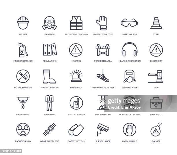 work safety icon set - safety goggles stock illustrations