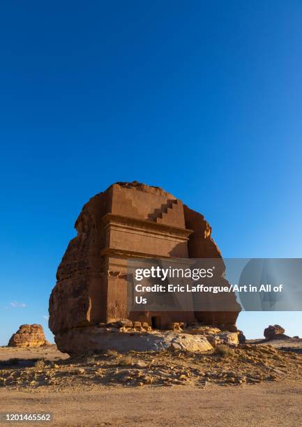 Qasr al-Farid tomb of Lihyan son of Kuza in Madain Saleh, Al Madinah Province, Alula, Saudi Arabia on December 27, 2019 in Alula, Saudi Arabia.