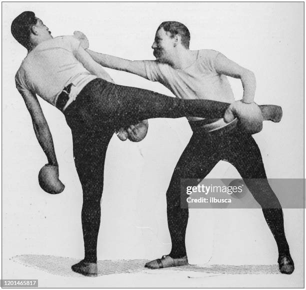 antique photo: kickboxing - boxer training stock illustrations