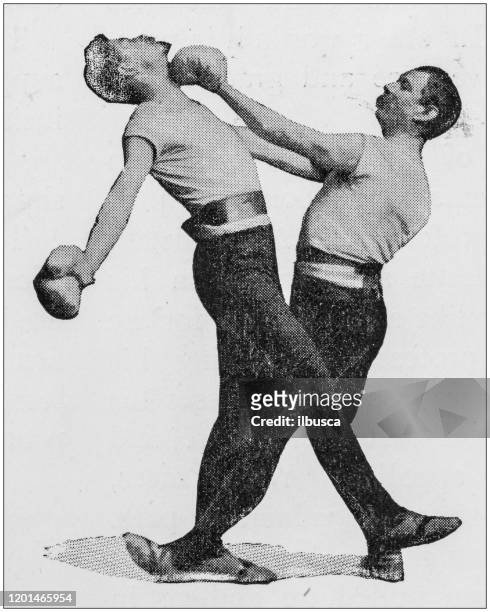 antique photo: kickboxing - archival stock illustrations
