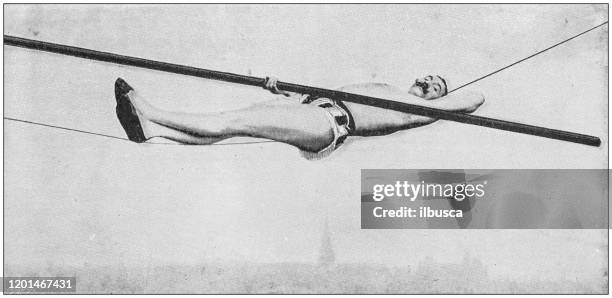 ilustrações de stock, clip art, desenhos animados e ícones de antique photo: rope walker acrobat - ginástica