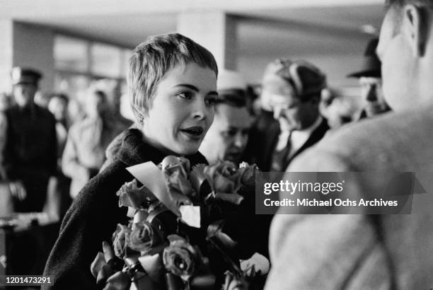 American actress Jean Seberg returns to her home town of Marshalltown, Iowa, 26th March 1957. Seberg has just returned to the USA after shooting her...