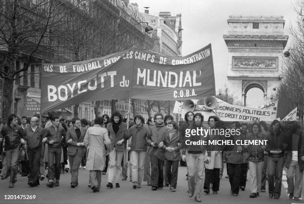 Several thousands of people demonstrate on May 31, 1978 in Paris to protest against the organisation in Argentina of the soccer World Cup.