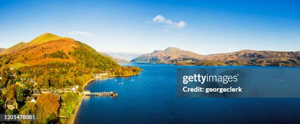loch lomond - autumn aerial panorama - the trossachs stock pictures, royalty-free photos & images
