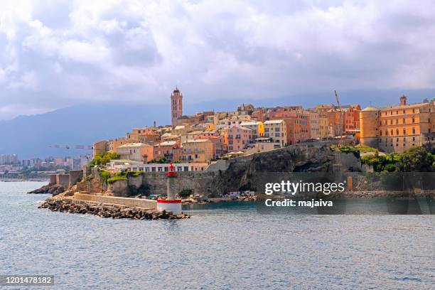 luchtfoto van de haven van bastia, corsica - bastia stockfoto's en -beelden