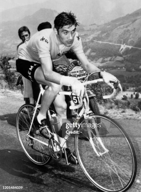Belgian Eddy Merckx rides uphill in the Col de l'Aubisque during the 17th stage of the Tour de France between Luchon and Mourenx on July 15, 1969....