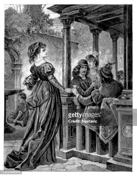 florentine flower girl in the middle ages - florence italy stock illustrations