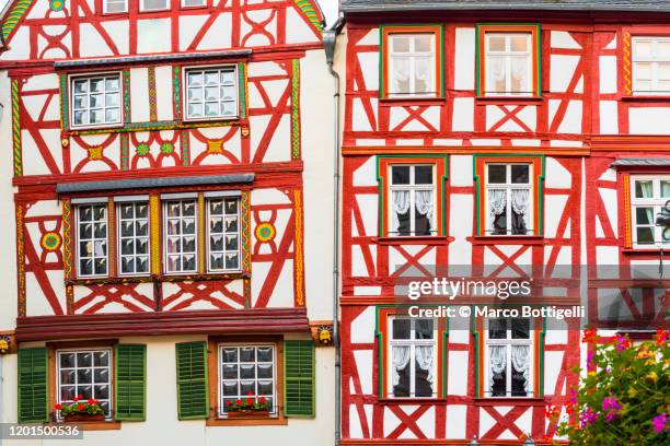 gable details of old timber frame medieval houses - rhineland palatinate stockfoto's en -beelden