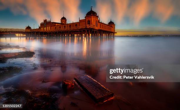 varberg public bath, sweden under dramatic cloudscape - halland stock pictures, royalty-free photos & images