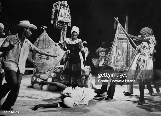 View of unidentified dancers from Katherine Dunham's company during a traditional Haitian Voodoo performance, Carrefours, Port au Prince, Haiti,...