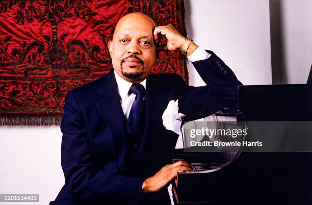 Portrait of American Jazz and Classical musician Don Shirley as he sits at a piano, New York, New York, May 15, 1985.