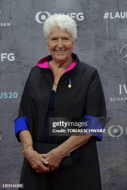 Laureus Academy Member Dawn Fraser poses on the red carpet prior to the 2020 Laureus World Sports Awards ceremony in Berlin on February 17, 2020.