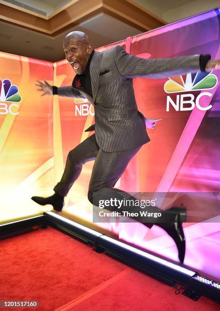 Terry Crews jumps at the NBC Midseason New York Press Junket at Four Seasons Hotel New York on January 23, 2020 in New York City.