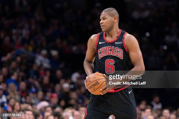 Cristiano Felicio of the Chicago Bulls controls the ball against the Philadelphia 76ers at the Wells Fargo Center on January 17, 2020 in...