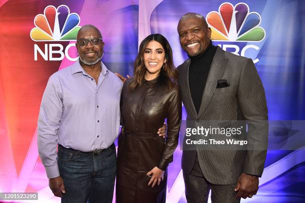 Andre Braugher, Stephanie Beatriz and Terry Cruz attend the NBC Midseason New York Press Junket at Four Seasons Hotel New York on January 23, 2020 in...