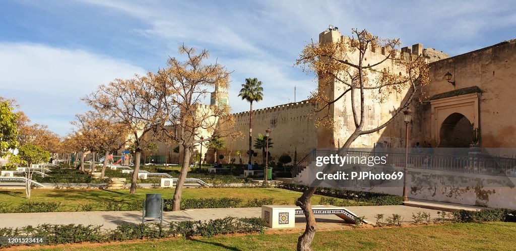 People walking in Place Lalla Aouda near the Medina of Meknes - Morocco
