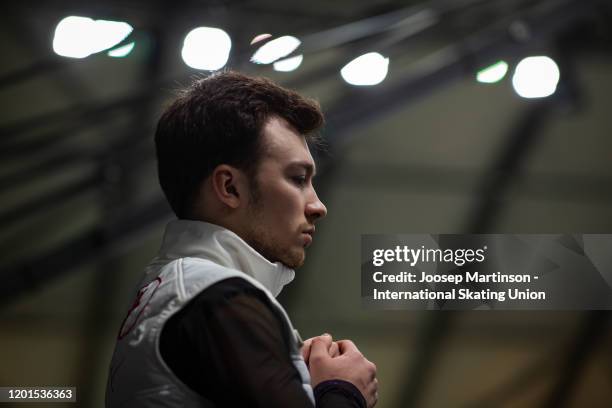 Dmitri Aliev of Russia prepares in the Men's Free Skating during day 2 of the ISU European Figure Skating Championships at Steiermarkhalle on January...