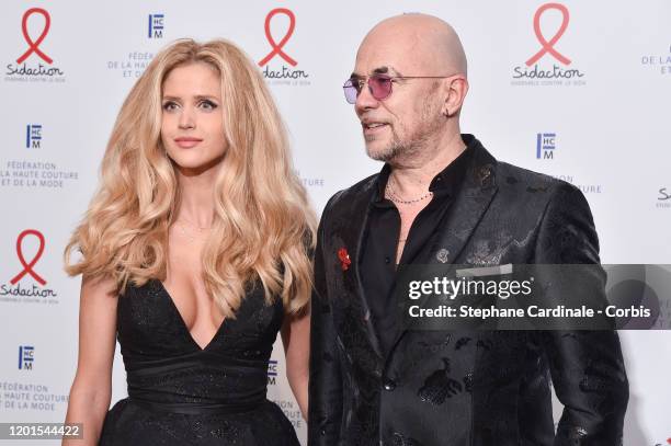 Julie Hantson and Pascal Obispo attend Sidaction Gala Dinner 2020 At Pavillon Cambon on January 23, 2020 in Paris, France.