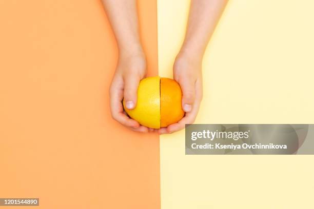 hand holds lemon slice. - hands full stock pictures, royalty-free photos & images