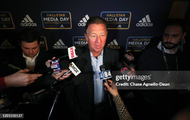 St. Louis Blues alumni Bernie Federko speaks to the media during the St. Louis Blues alumni media availability at the Stifel Theater on January 23,...