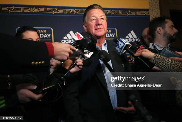 St. Louis Blues alumni Bernie Federko speaks to the media during the St. Louis Blues alumni media availability at the Stifel Theater on January 23,...