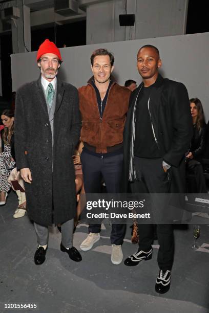 Richard Biedul, Paul Sculfor and Eric Underwood attend the International Woolmark Prize 19/20 Final during London Fashion Week February 2020 at...