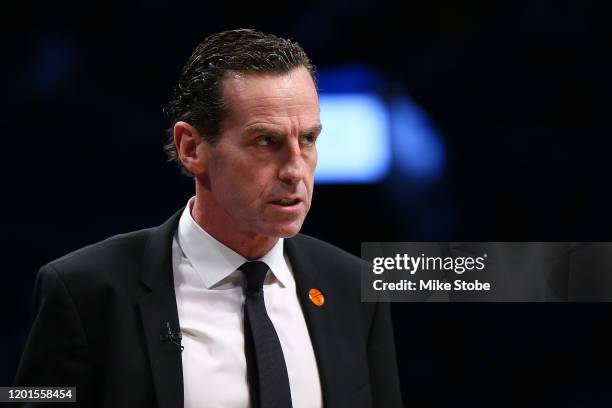 Head coach Kenny Atkinson of the Brooklyn Nets looks on against the Los Angeles Lakers at Barclays Center on January 23, 2020 in New York City. NOTE...