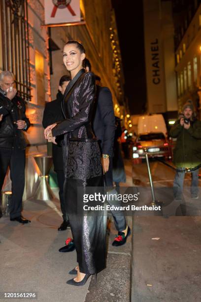 Iris Mittenaere arrives at Sidaction Gala Dinner 2020 At Pavillon Cambon on January 23, 2020 in Paris, France.