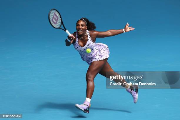Serena Williams of the United States plays a forehand during her Women's Singles third round match against Qiang Wang of China on day five of the...